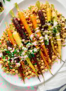 Roasted Carrots with Farro, Chickpeas & Herbed Crème Fraîche